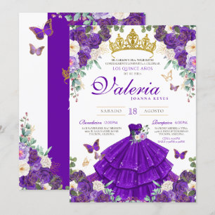 Königlich Lila Rose Butterfly Princess Quinceanera Einladung