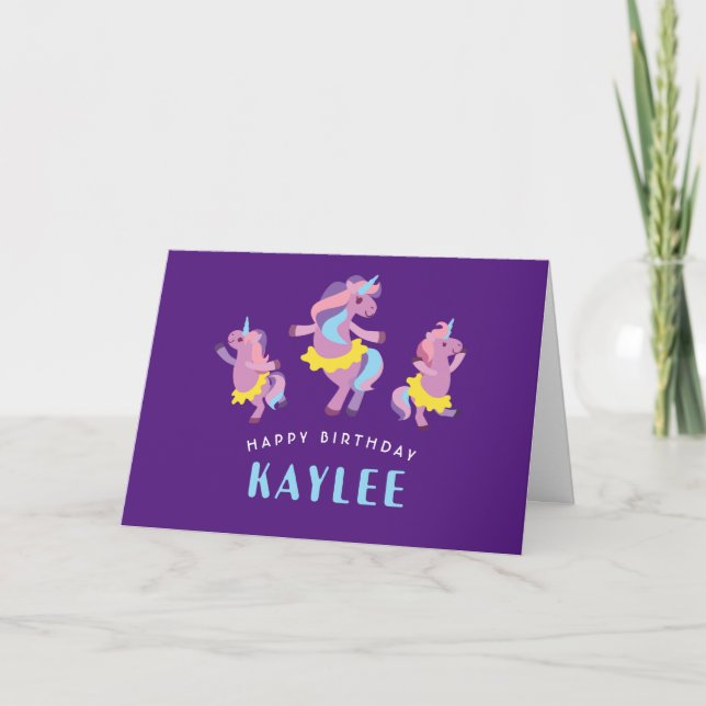 Königlich Lila und rosa Tanzabend Einhorn Geburtst Karte (Vorderseite)
