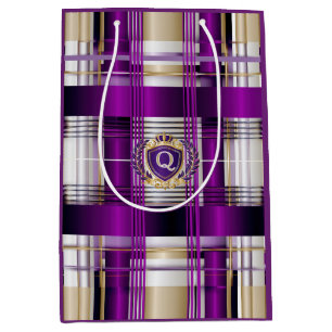 Königlich violett kariertes Monogramm  Mittlere Geschenktüte