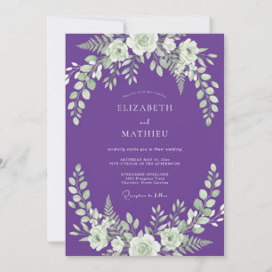 Königlich violette blättrige Hochzeit Einladung