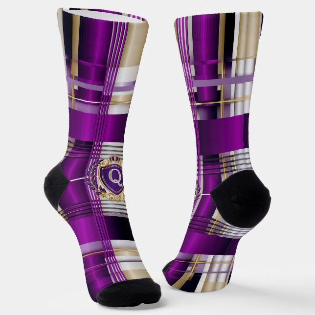 Königlich violette karierte Monogramm-Crew-Socken Socken (Gewinkelt)