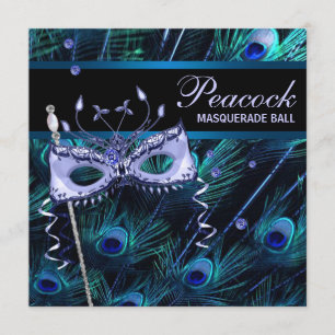 Königlichblaue Purpur-Pfauen-Maskenball-Party Einladung