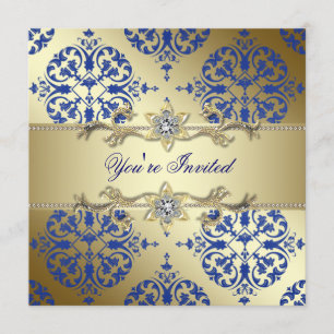 Königliche Blau-Gold-Damaskus-Party-Einladungen Einladung