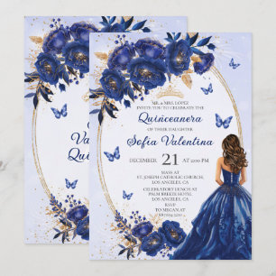 Königliche Blau und Gold Quinceañera-Einladung Einladung