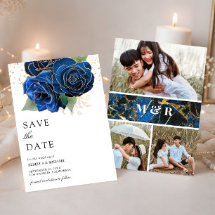 Königliche blaue Blumen-Foto-Collage-Hochzeit Save The Date