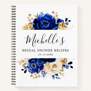 Königliche Blaue Gelbe Goldene Florale Hochzeitsdu Notizbuch