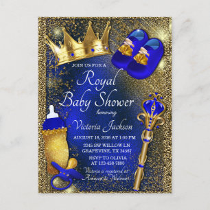 Königliche Blaue Gold Prinz Baby Shower Einladung Postkarte