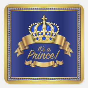 Königliche Blaue Gold Prinz Baby Shower Quadratischer Aufkleber
