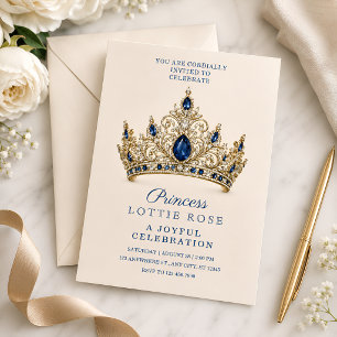 Königliche blaue Gold Prinzessin Tiara Geburtstags Einladung