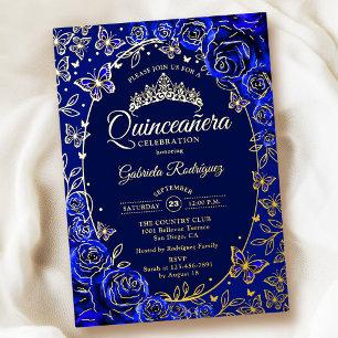 Königliche Blaue Gold Schmetterlinge Rosen Quincea Folieneinladung