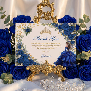 Königliche Blaue Goldene Schmetterlinge Quinceañer Dankeskarte