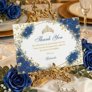 Königliche Blaue Goldene Schmetterlinge Quinceañer Dankeskarte