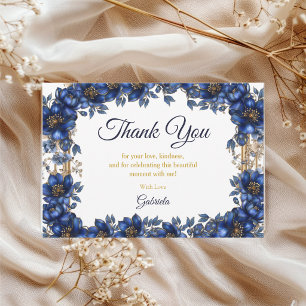 Königliche blaue goldene Tiara Floral Quinceañera Dankeskarte
