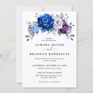 Königliche Blaue Lila Navy-Lilien-Blüten Hochzeit Einladung
