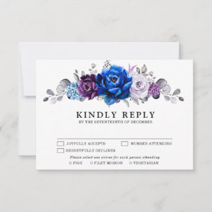 Königliche Blaue Lila Navy-Lilien-Blüten Hochzeit RSVP Karte