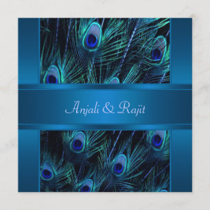 Königliche Blaue Lila Pfauenfedern Hochzeit Einladung