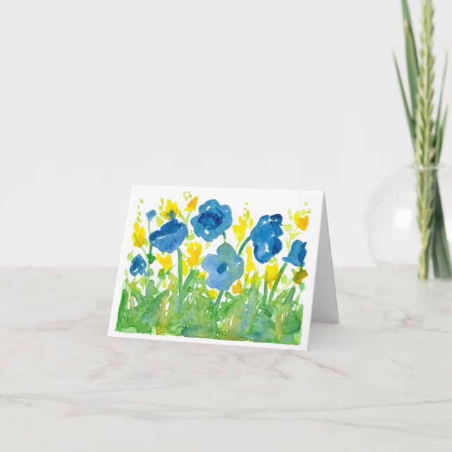 Königliche blaue Mohnblumenwatercolor-Blumen Dankeskarte (Vorderseite)