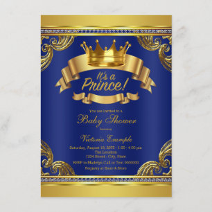 Königliche Blaue Prinz Baby Shower mit Goldkrone Einladung