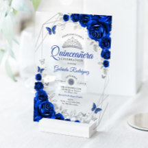 Königliche Blaue Silber Blumen Quinceanera