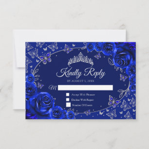 Königliche Blaue Silber-Quinceanera-Antwort RSVP Karte