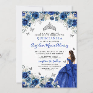 Königliche Blaue Silber Quinceanera Einladung