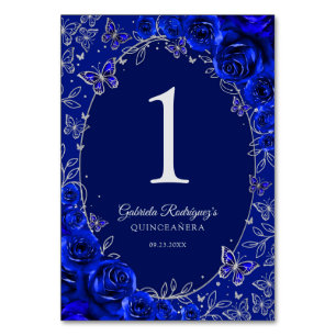Königliche Blaue Silber Quinceanera Tischnummer