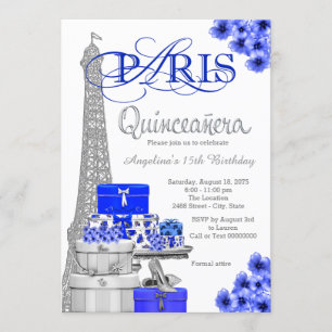Königliche Blaue Silberne Paris Quinceanera Einlad Einladung