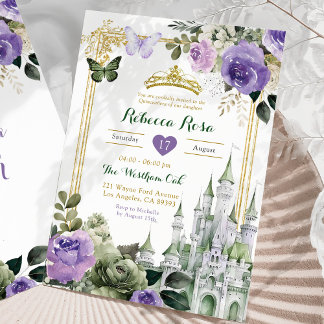 Königliche Burg Lilac Lila Sage Green Quinceañera Einladung