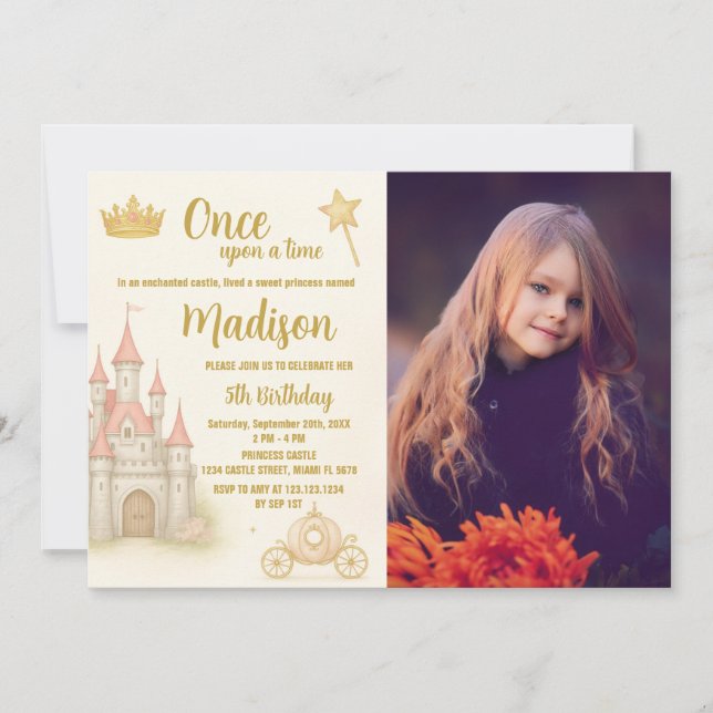 Königliche Burg Prinzessin Geburtstag Einladung (Vorderseite)