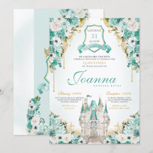 Königliche Burg Turquoise Floral Prinzessin Quince Einladung