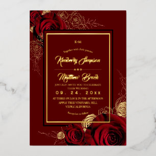 Königliche Burgunderrosen Boho-Hochzeit Folieneinladung