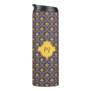 Königliche Fleur-de-Lis Lila und Gold Muster Thermosbecher