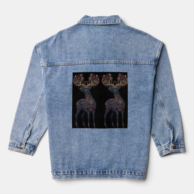 Königliche florale kosmische Hirsch  Jeansjacke (Rückseite)