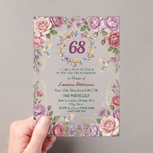 Königliche Goldene Florale Kolibris 68. Geburtstag Acryleinladungen