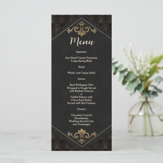 Königliche Goldene Great Gatsby Art Deco Hochzeit Menükarte