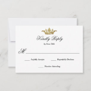 Königliche Goldkrone Elegante klassische Kalligraf RSVP Karte