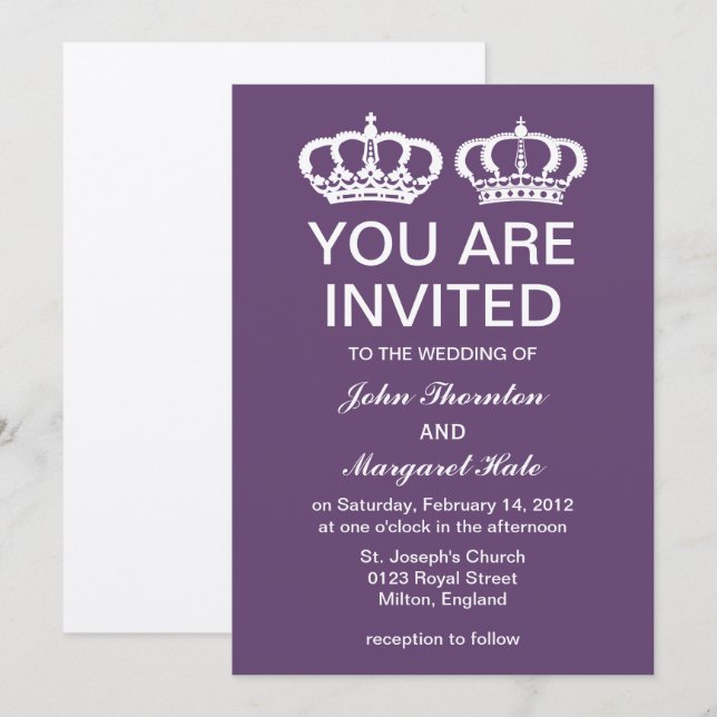 Königliche Hochzeit von Amethyst Einladung (Vorne/Hinten)