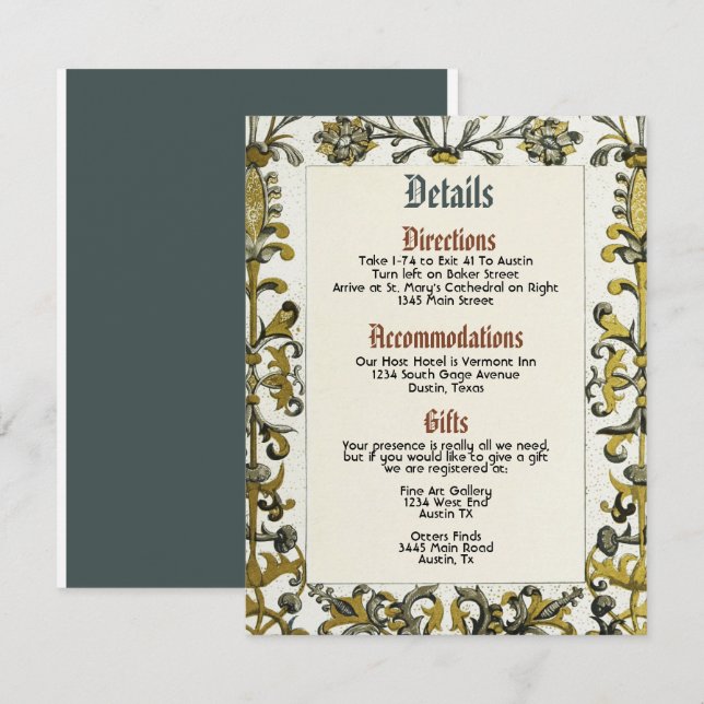 Königliche Hochzeitskarte des mittelalterlichen Re Einladung (Vorne/Hinten)