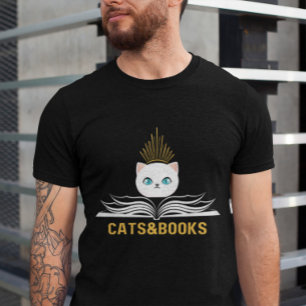 Königliche Katze & Buchliebhaber-Grafik T-Shirt
