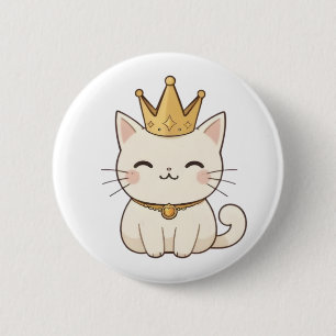 Königliche Katze mit goldener Krone Kawaii-Design Button