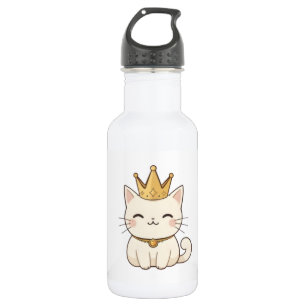 Königliche Katze mit goldener Krone Kawaii-Design Edelstahlflasche