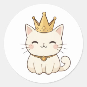 Königliche Katze mit goldener Krone Kawaii-Design Runder Aufkleber
