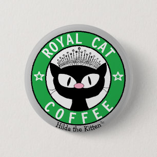 KÖNIGLICHE KATZEN KAFFEE Schwarze Katze Runde Tast Button