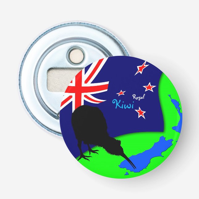 "Königliche Kiwi-" Vogel u. Neuseeland-Karte - Bro Flaschenöffner (Vorderseite)