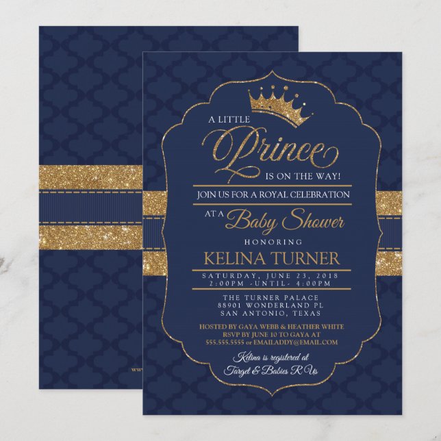 Königliche kleine Einladung Prinz-Babyparty (Vorne/Hinten)