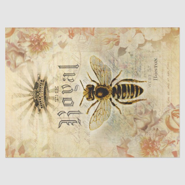 Königliche Königin Bee Ephemera Decoupage Seidenpapier (Vorderseite)
