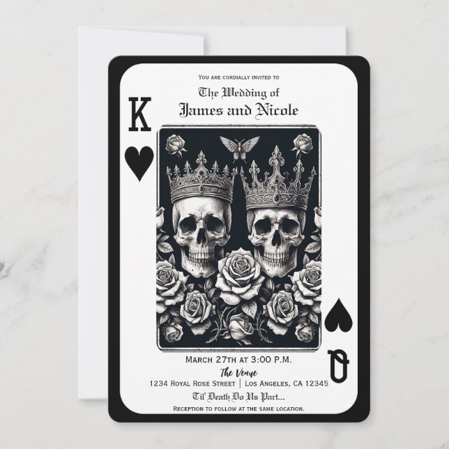 Königliche Königin & Königin der Herzen Skulls & R Einladung (Vorderseite)