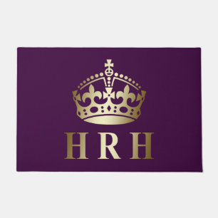 Königliche Krone aus Gold und Lila HRH Fußmatte