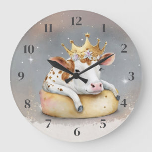Königliche Kuh träumt auf dem Käsethrone           Große Wanduhr