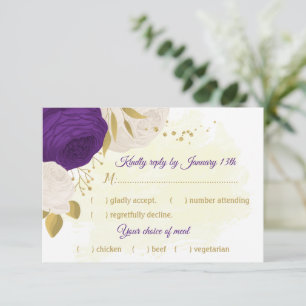 Königliche lila Blume Goldmahlzeit RSVP Karte